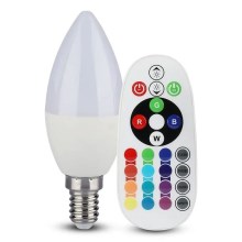 LED-pære dæmpbar RGB-farver E14/4,8W/230V 4000K + fjernbetjening